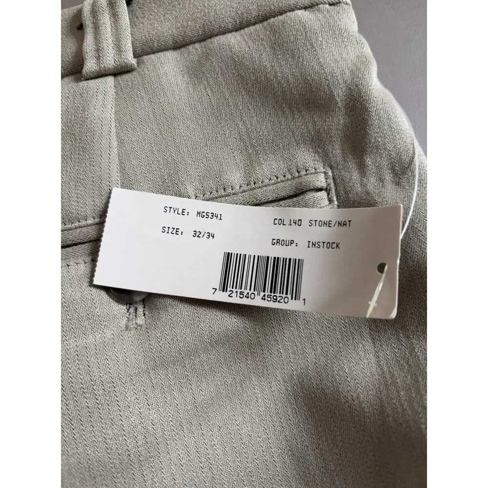 New Perry Ellis Dress Pants Mens 32 x 34 Stone Natural Gray Pleated Cuffed